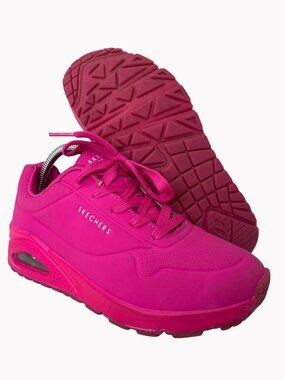 Skechers Girls Size 4.5 Hot Pink Street Uno Night Shades Sneakers Excellent Cond